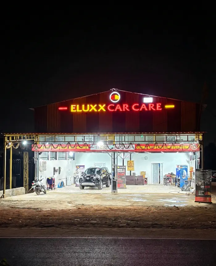 ELUXX CAR CARE showroom front view at night